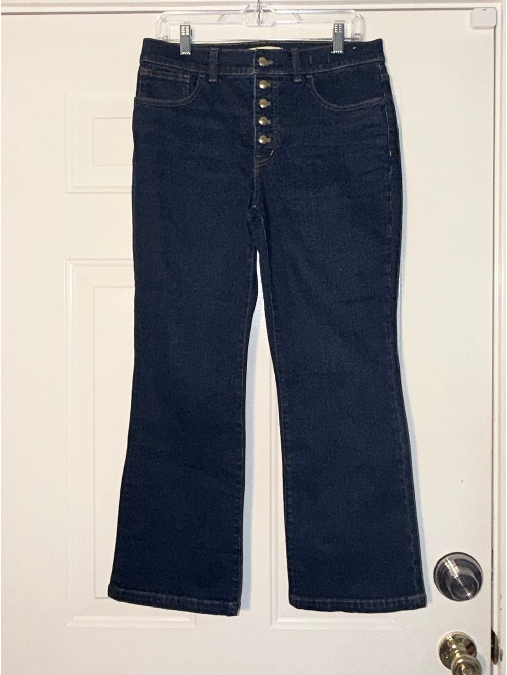 Madewell Women's Dark Blue High-Rise Flare Jeans Button-Fly Stretch Denim Sz 29
